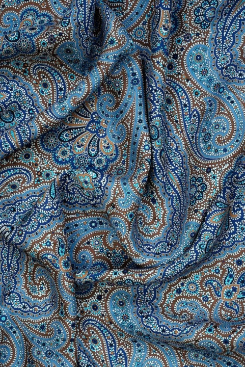 Satin de mătase albastru cu motiv paisley