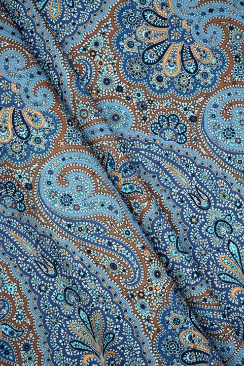 Satin de soie bleu motif paisley