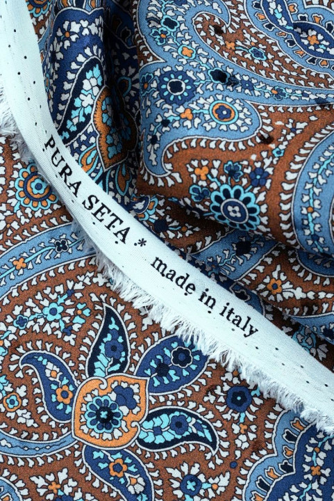Zijden satijn blauw paisley