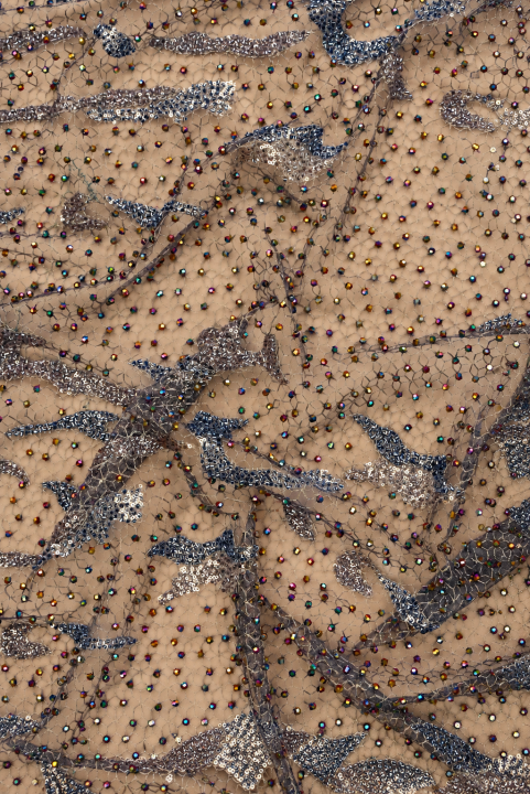 Tulle argenté avec perles