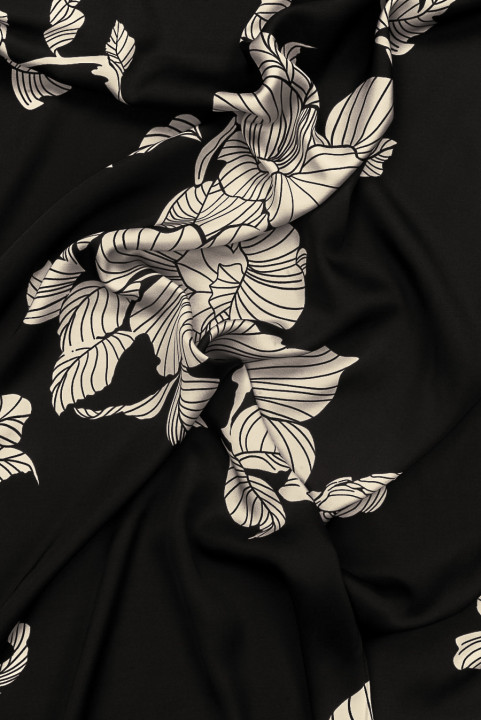 Viscose sort med bladprint