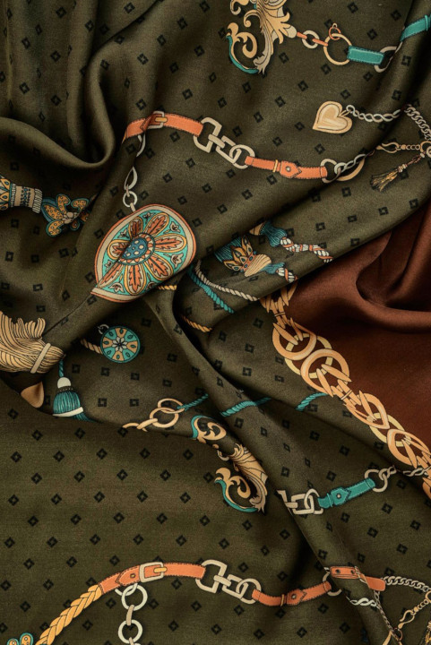 Raso di viscosa con frange khaki e bronzo