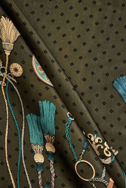 Viscose satin tassels khaki with brown