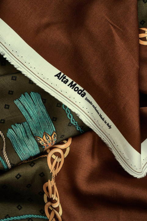 Satin de viscose à franges kaki et brun
