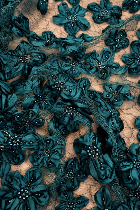 3D-kant met bloemen, zeeblauw