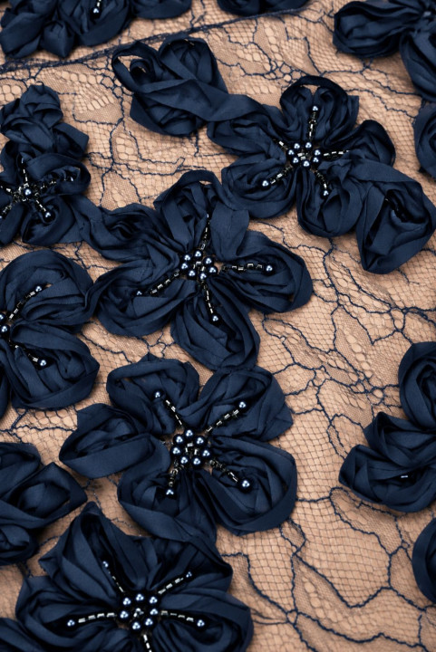 Dentelle fleurs 3D bleu marine