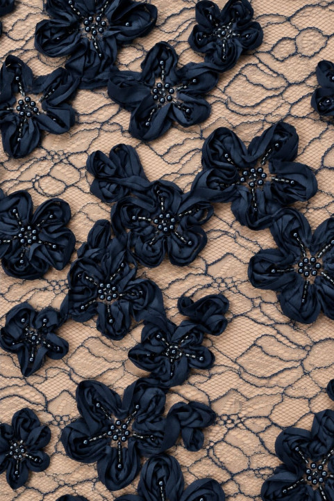 Dentelle fleurs 3D bleu marine