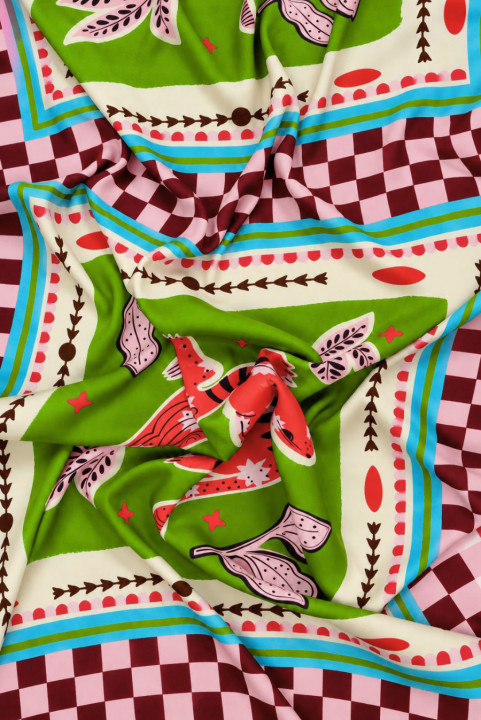Satine de soie foulards verts - KUPON 65cm