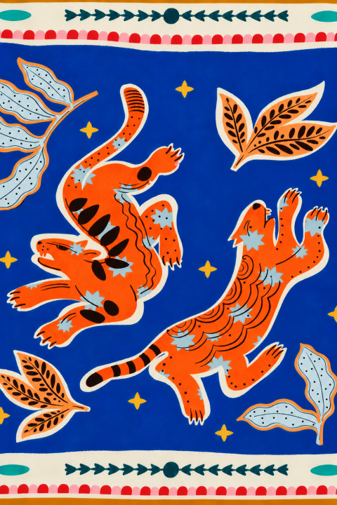 Satijnzijde met blauwachtige sjaals - KUPON 65cm