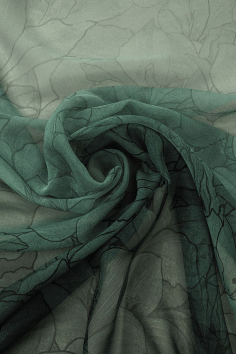 Gasa de seda degradada con flores color verde oscuro