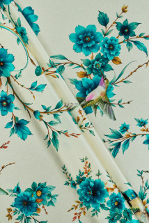 Silk satin turquoise flowers and birds
