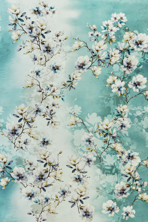Silke-satin med blomster