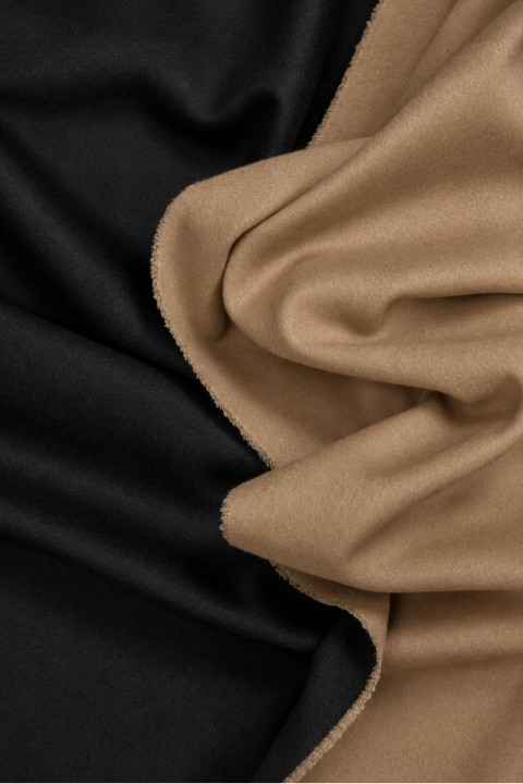 Laine pour manteau réversible noir et camel