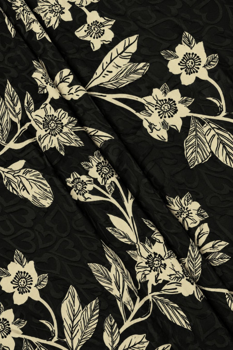Jacquard silk and viscose with floral and heart pattern