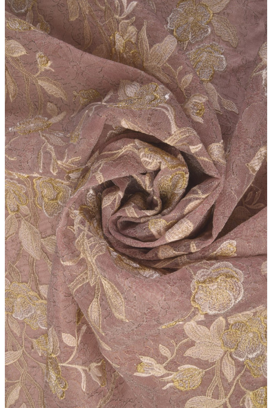 Französische Spitze auf Orgel - rosa mit Goldstickerei