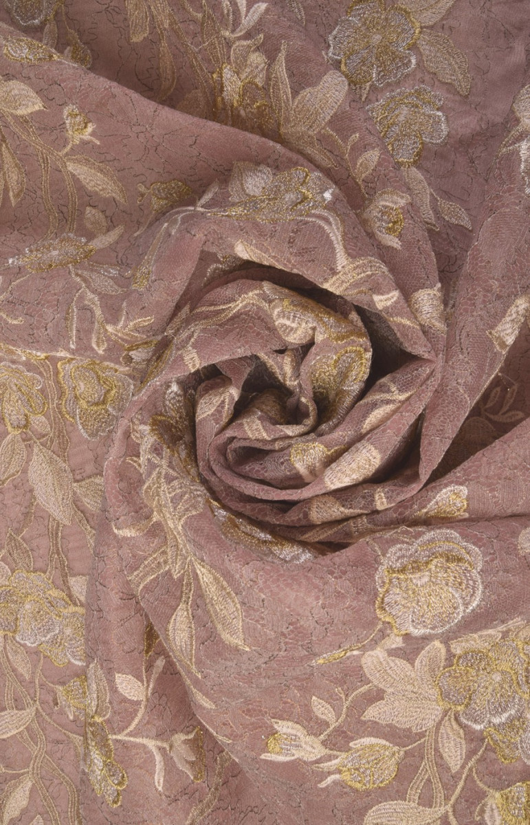 Französische Spitze auf Orgel - rosa mit Goldstickerei