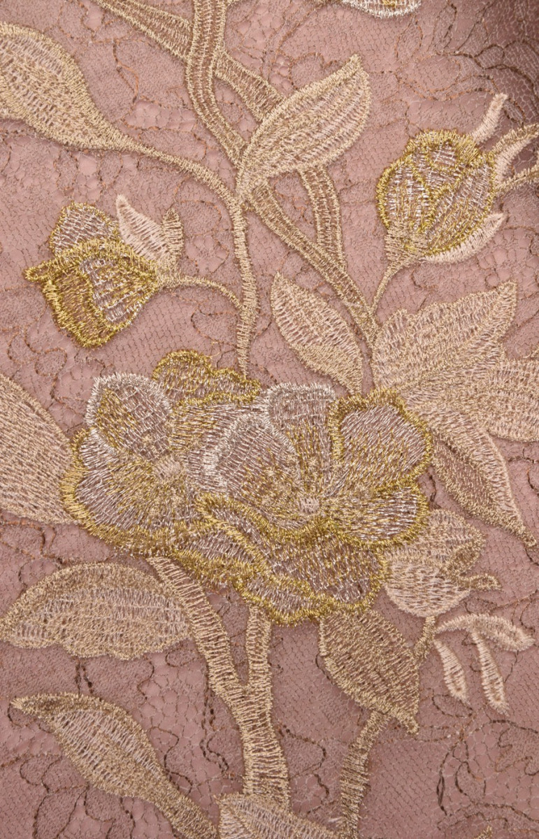 Französische Spitze auf Orgel - rosa mit Goldstickerei