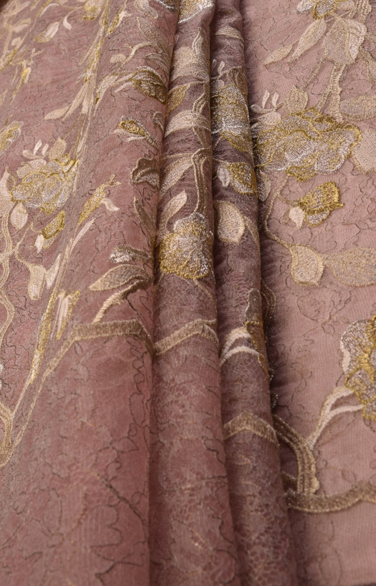 French lace on organ - pink with gold embroidery