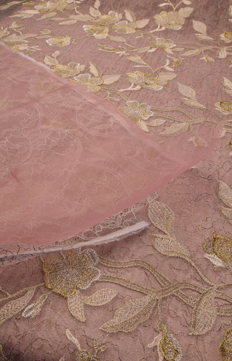 French lace on organ - pink with gold embroidery