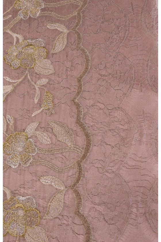 Französische Spitze auf Orgel - rosa mit Goldstickerei