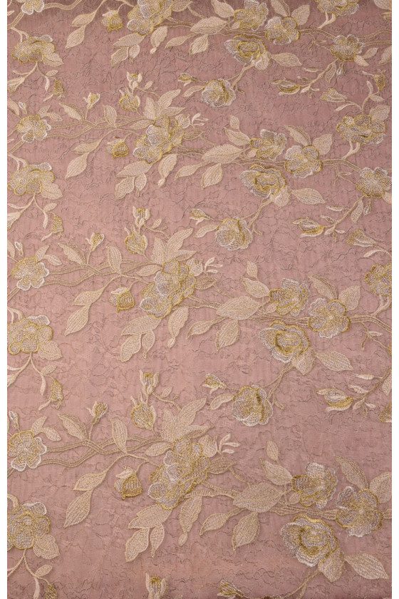 Französische Spitze auf Orgel - rosa mit Goldstickerei