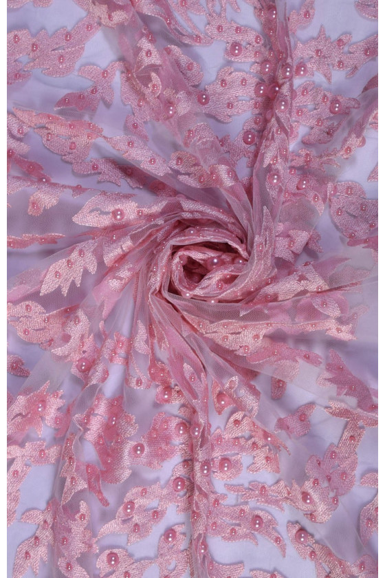 Koronka różowa z perełkami kupon