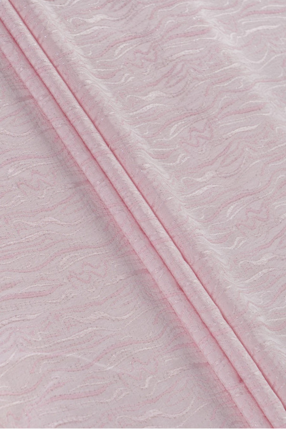 Tkanina typu żakard - różowa ze srebrną nitką
