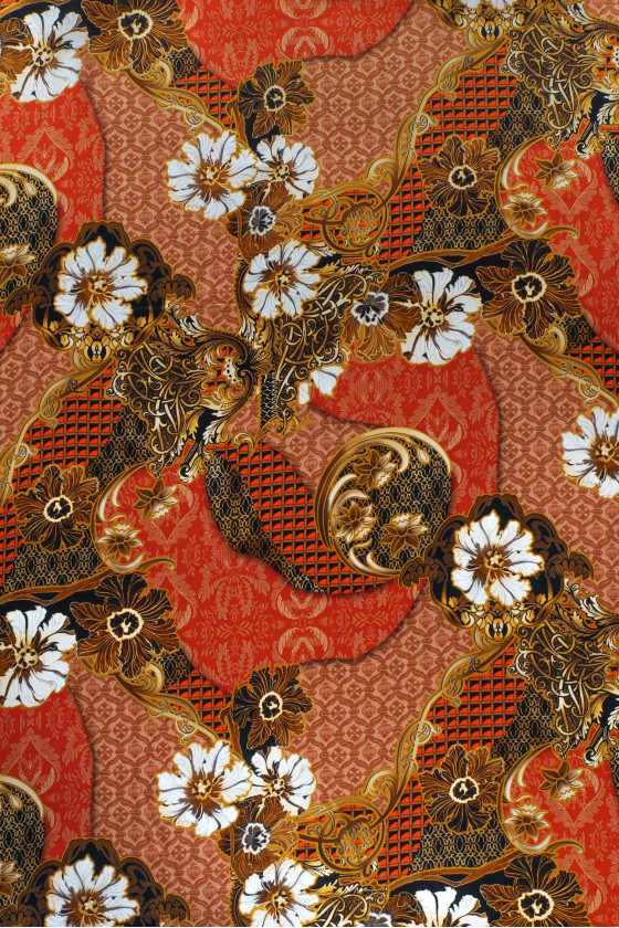 Satyna jedwabne w rude wzory i kwiaty