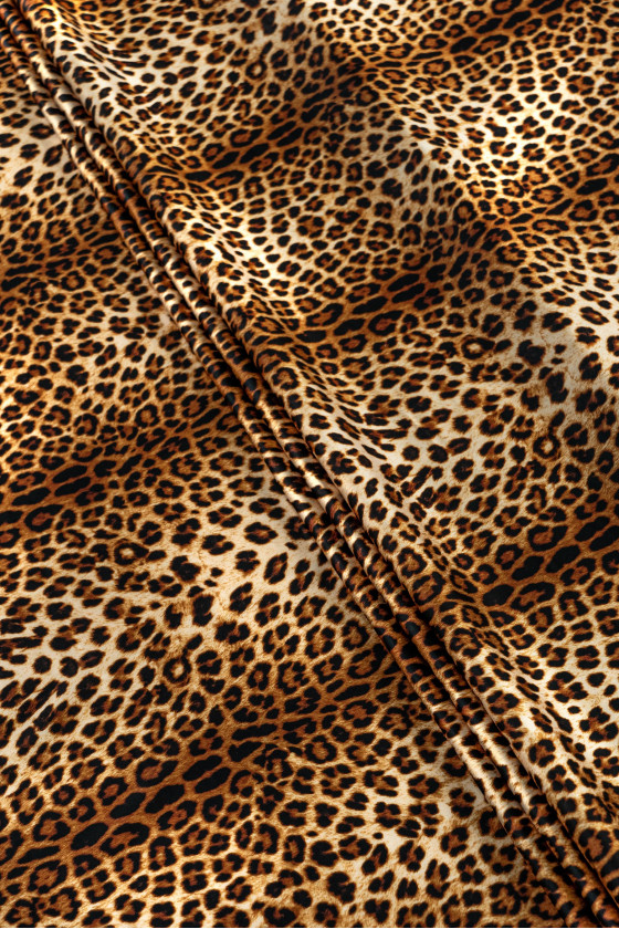 Polyester satin in leopard