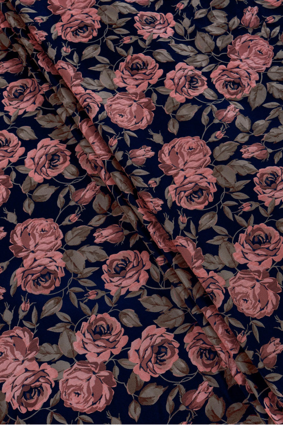 Jacquard navy blue in roses